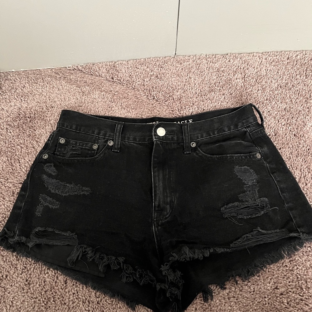 american eagle black denim shorts